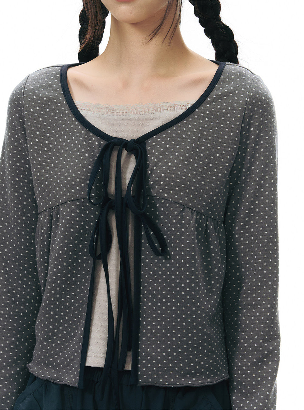 Dew Ribbon Sheer Cardigan Top (2color)