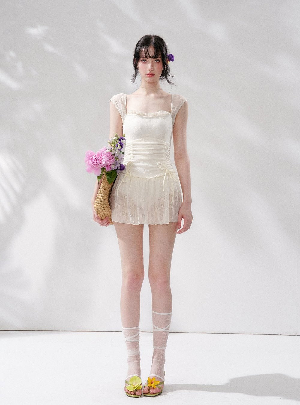 Pure Lace Shirring Swimdress