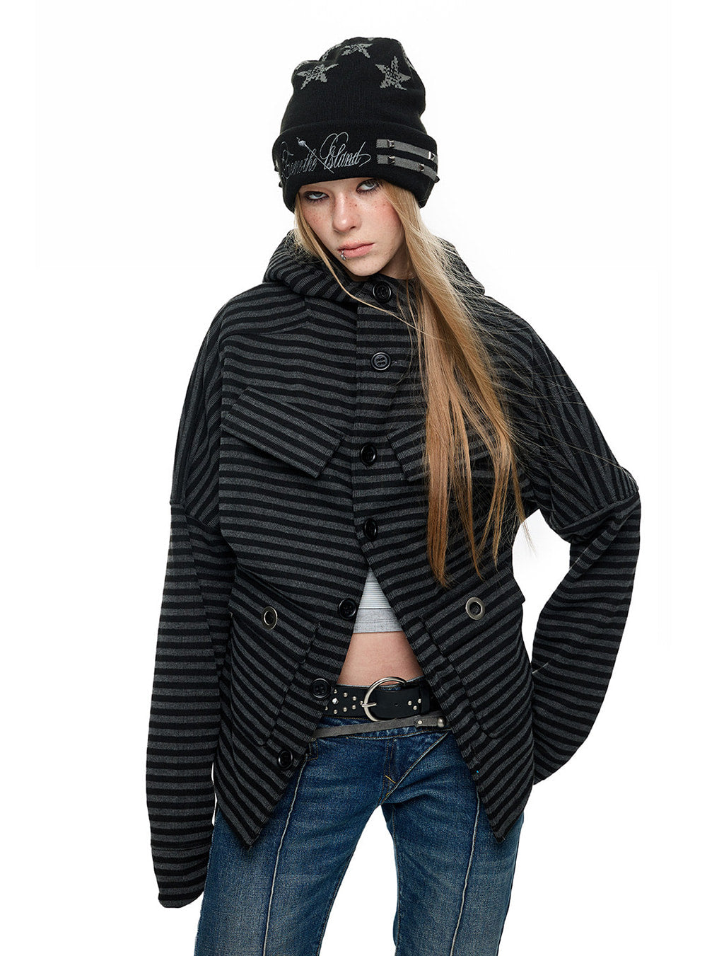 Shadow Stripe Hooded Fleece Jacket