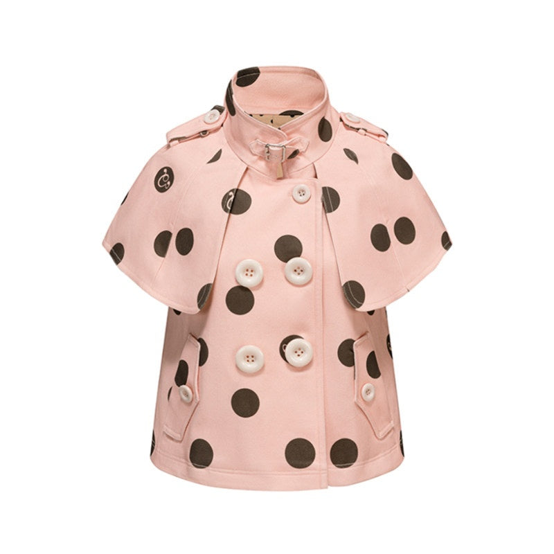 Windproof Cotton Stretch Cute Cropped Doublebreasted Unisex Polka Dot Blouses