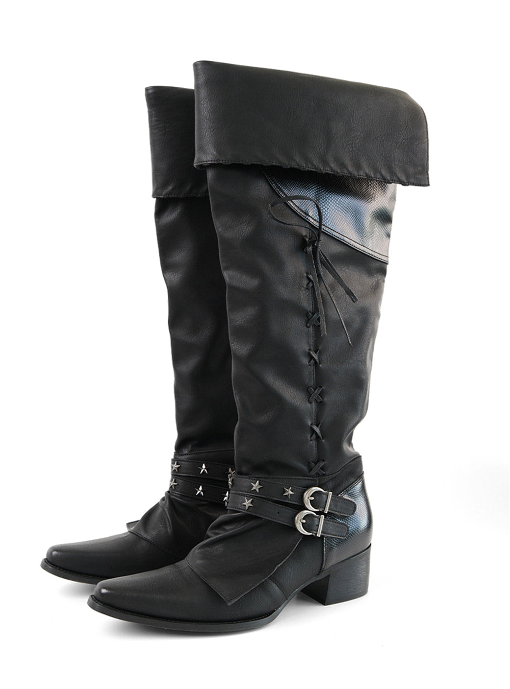 Black Belt Detail Western Long Boots