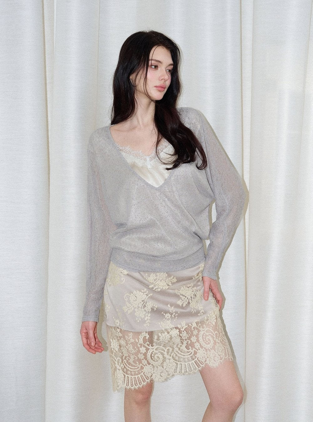 Sheer Layered Lace Knit Top