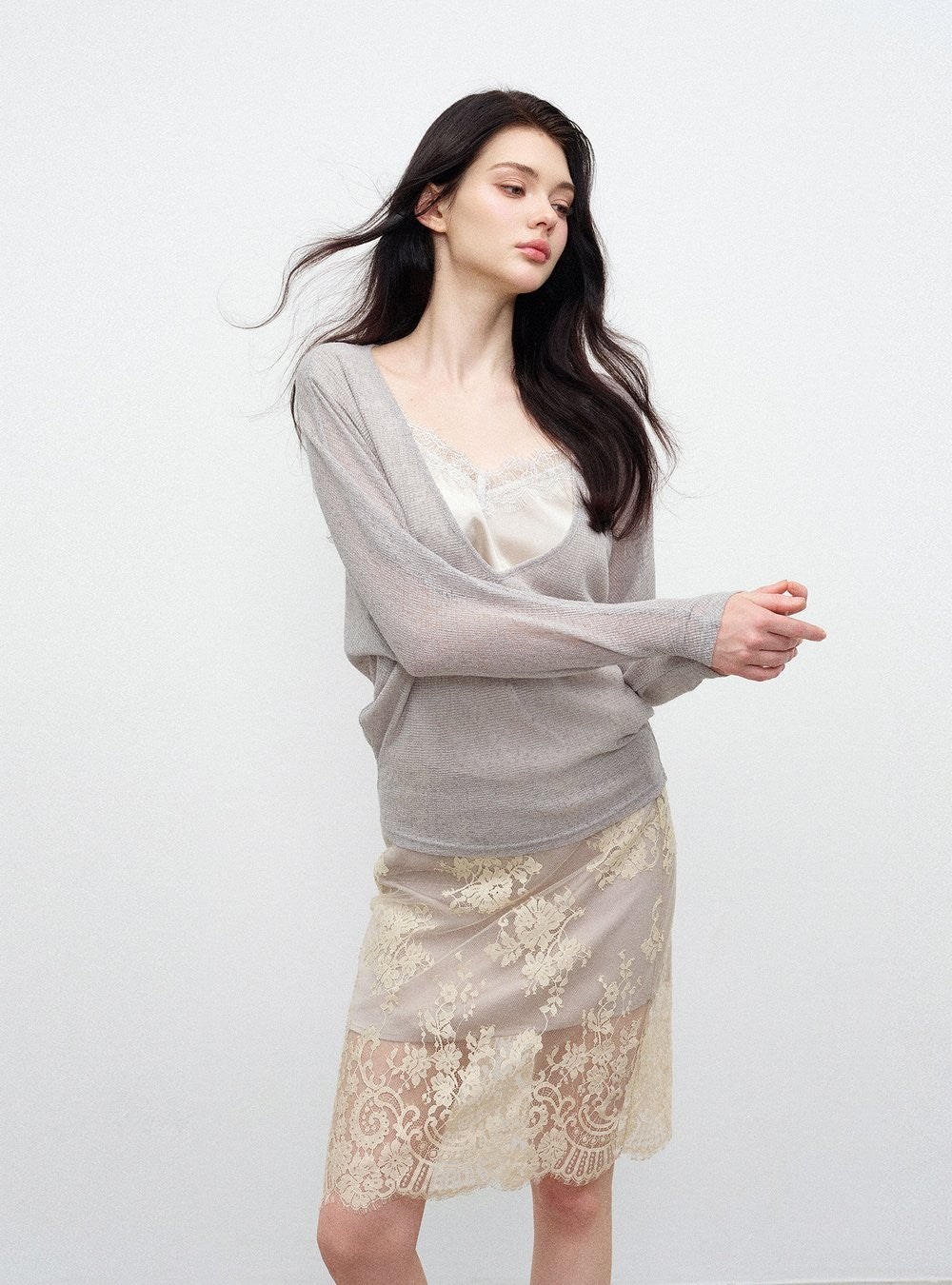 Sheer Layered Lace Knit Top