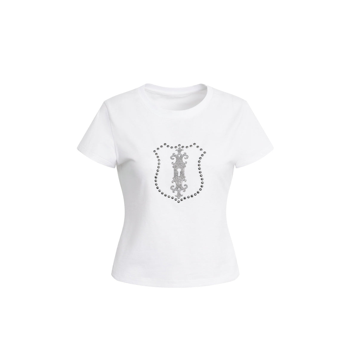 Cropped Hotfix Rhinestone Slim Fit Vintage Women'S Cotton Short Sleeve T-Shirts