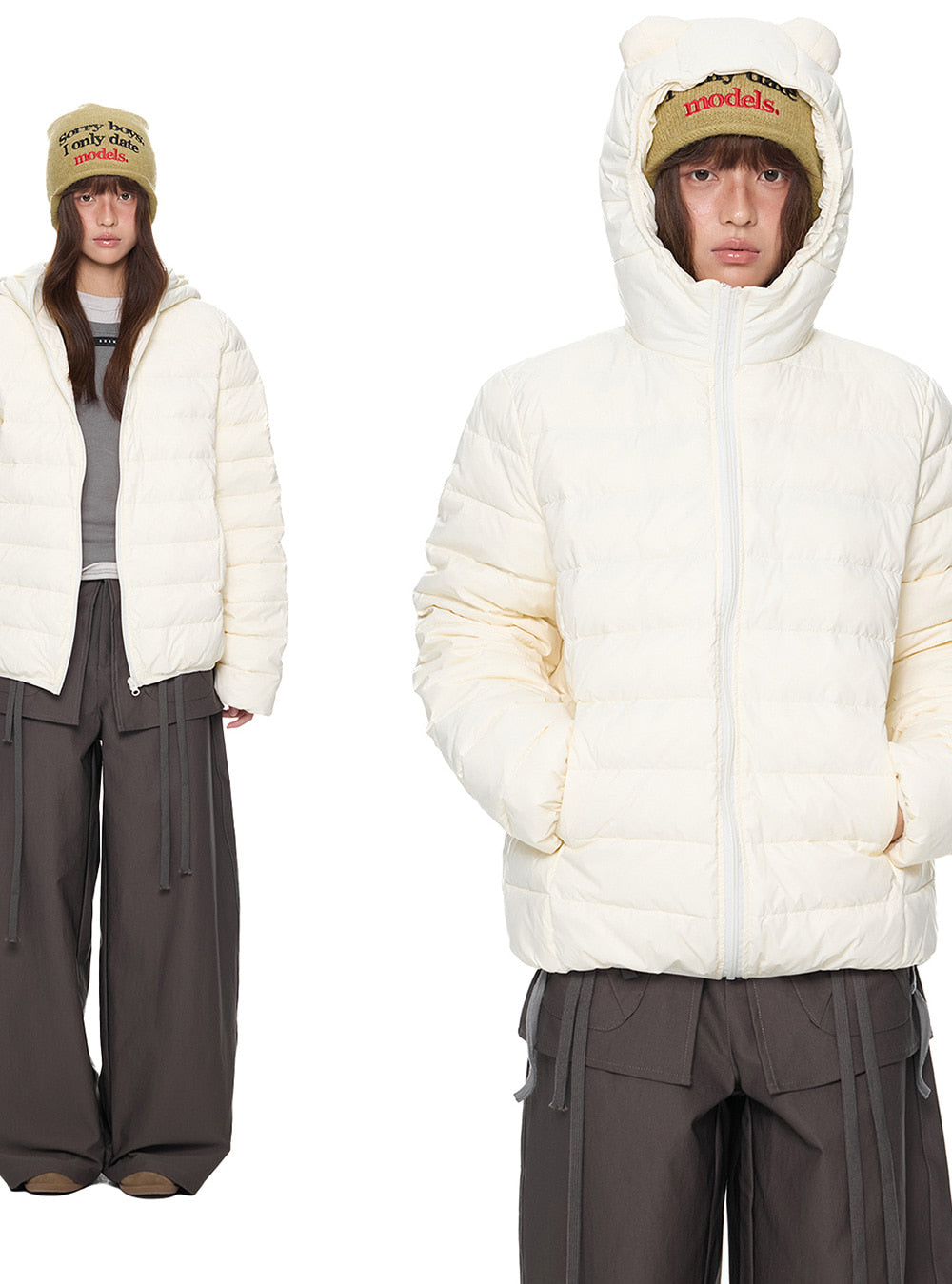 Winter Bear Ear Duck Down Hoodie Jacket(3color)
