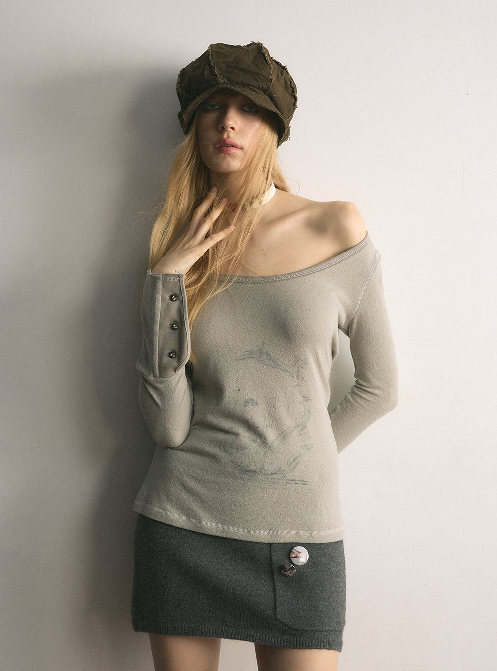 Charcoal Pocket Knit Mini Skirt