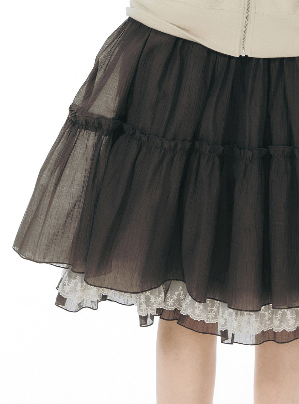 Tiered Lace Hem Midi Skirt