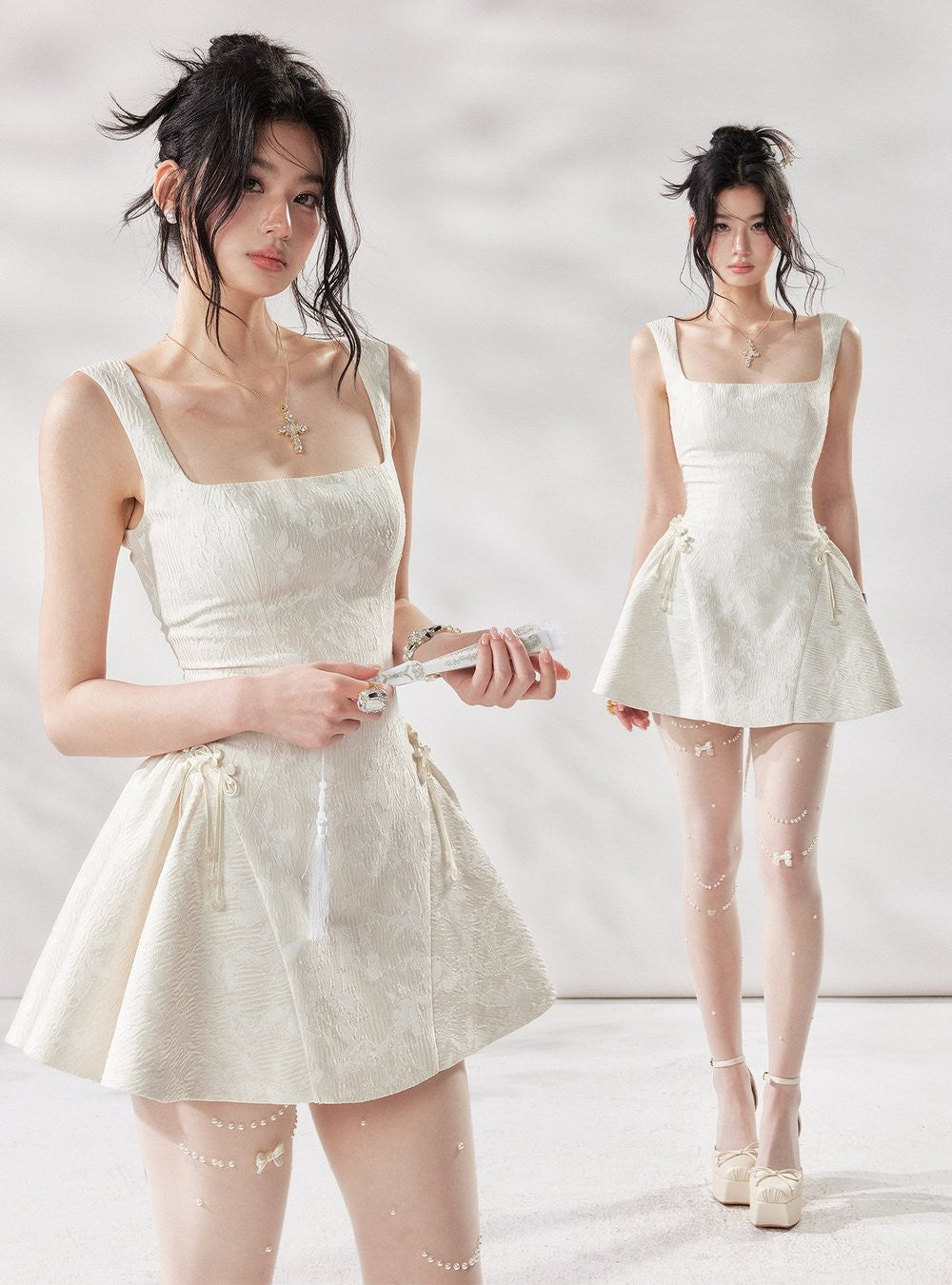 Square Strap Jacquard Dress