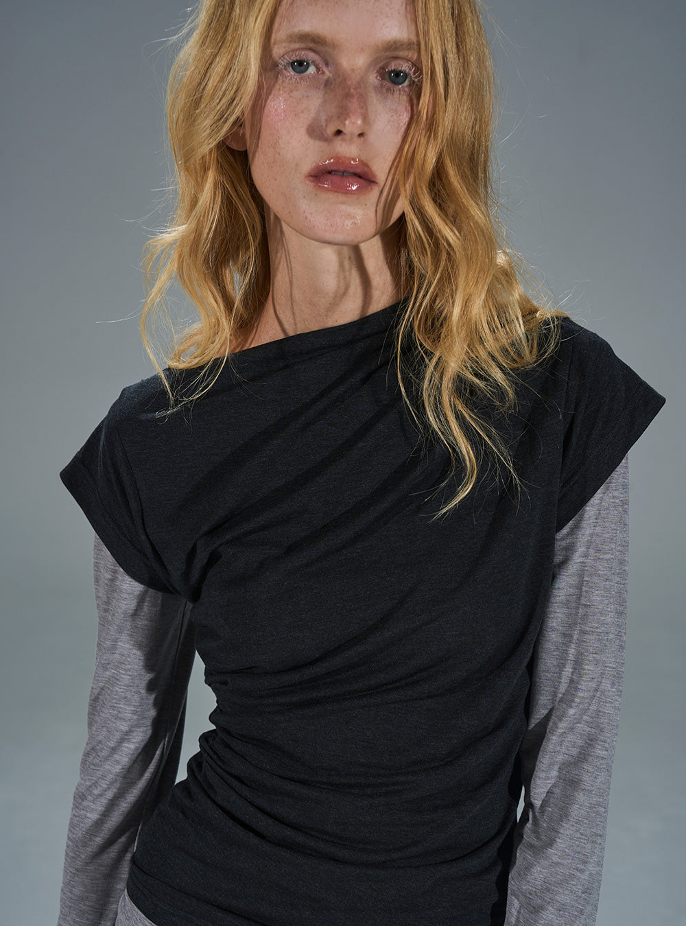 Draped Wool Blend Layered Slim Tee (2color)