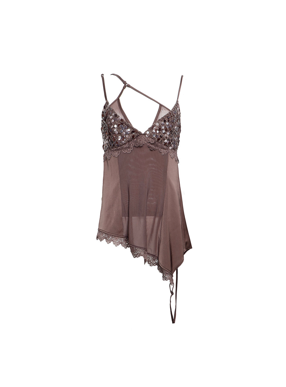 Mocha Veil Sequin Lace Slip Top