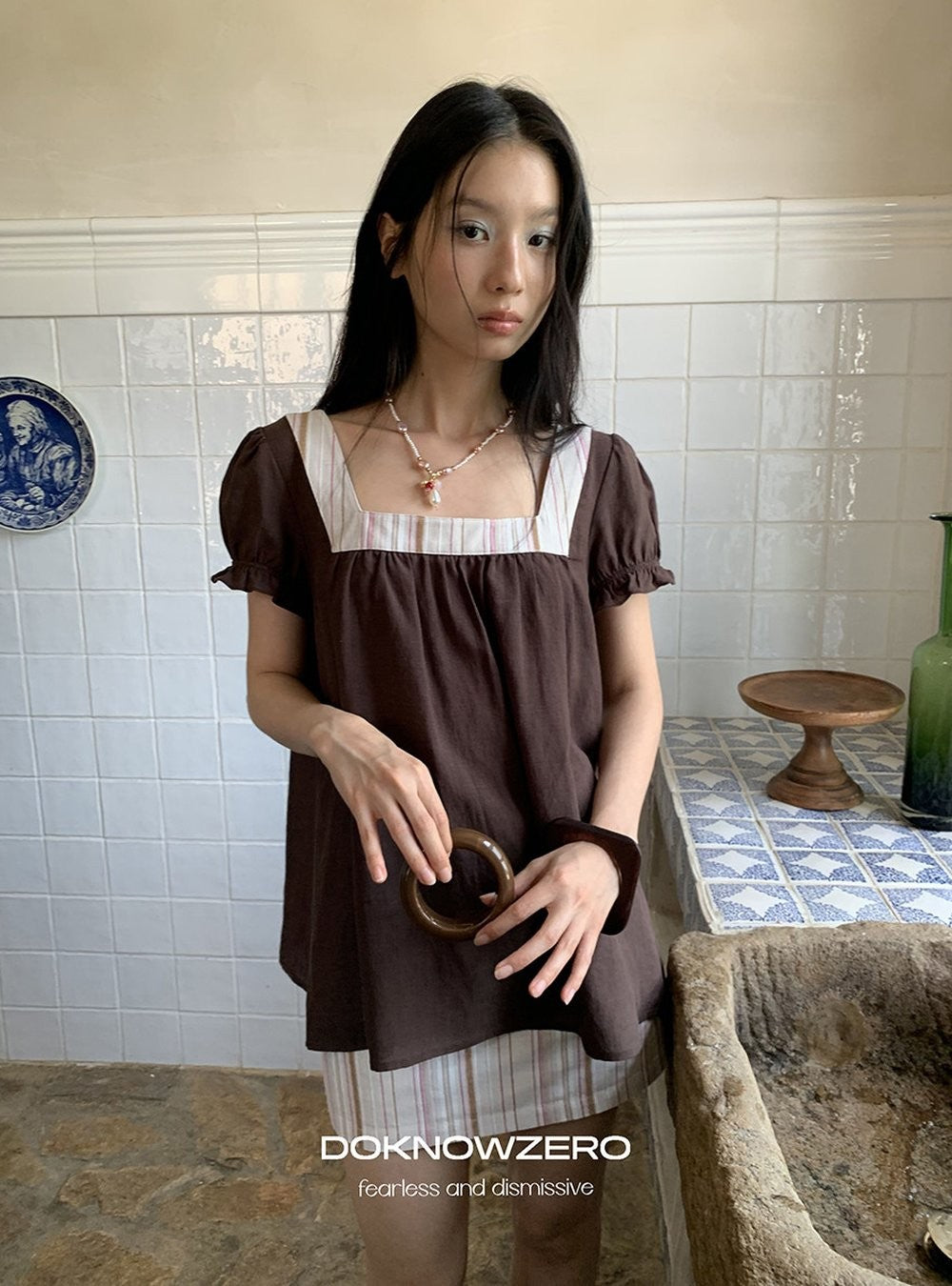 Linen Stripe Lantern Sleeve Top