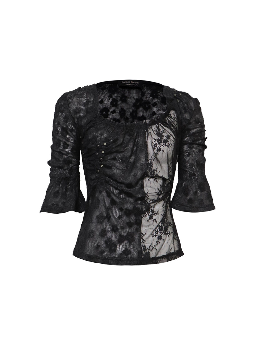 Midnight Lace Ruched Slim Top (2color)