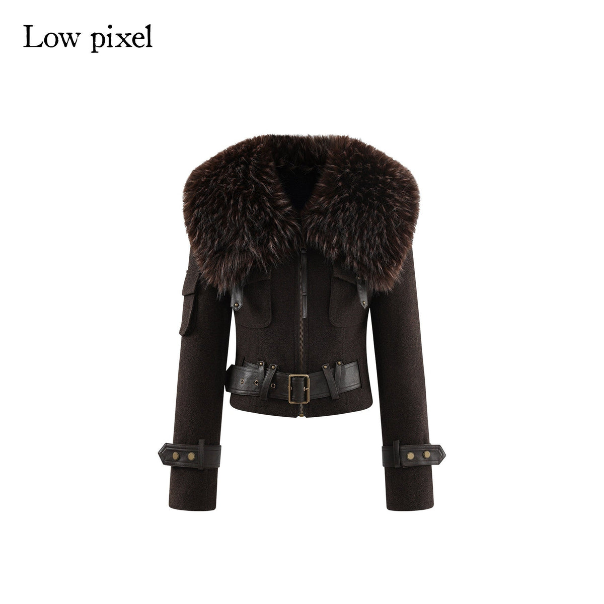 Thick Wool Blend Slim Fit Sexy Lapel Zipper Brown Everyday Women Cropped Jackets
