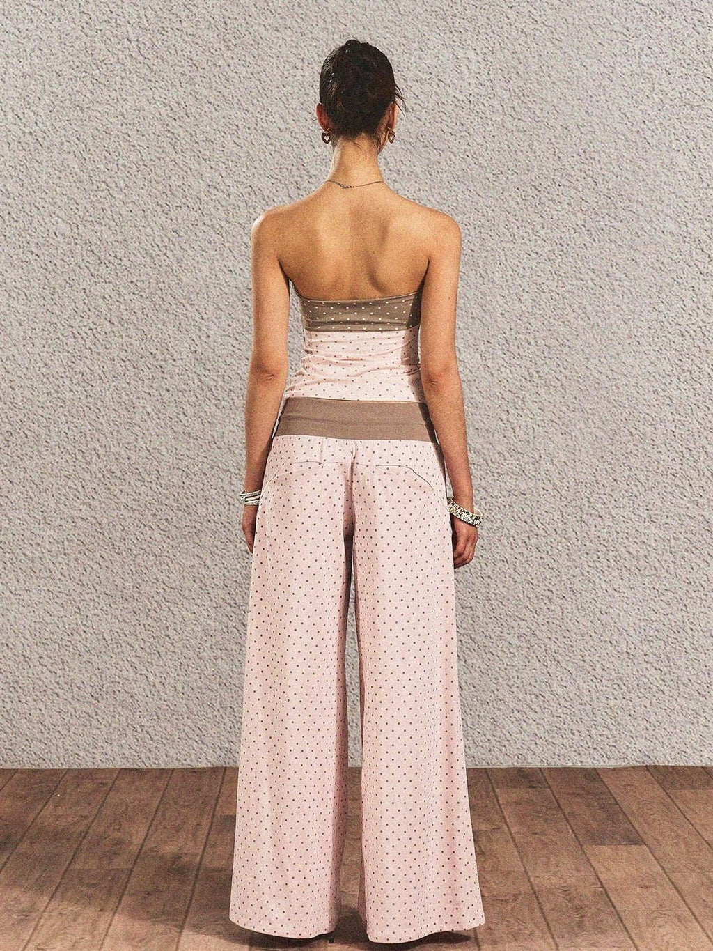 Polka Dot Cotton Two Piece Colorblock Sexy High Waist Pants Tube Tops