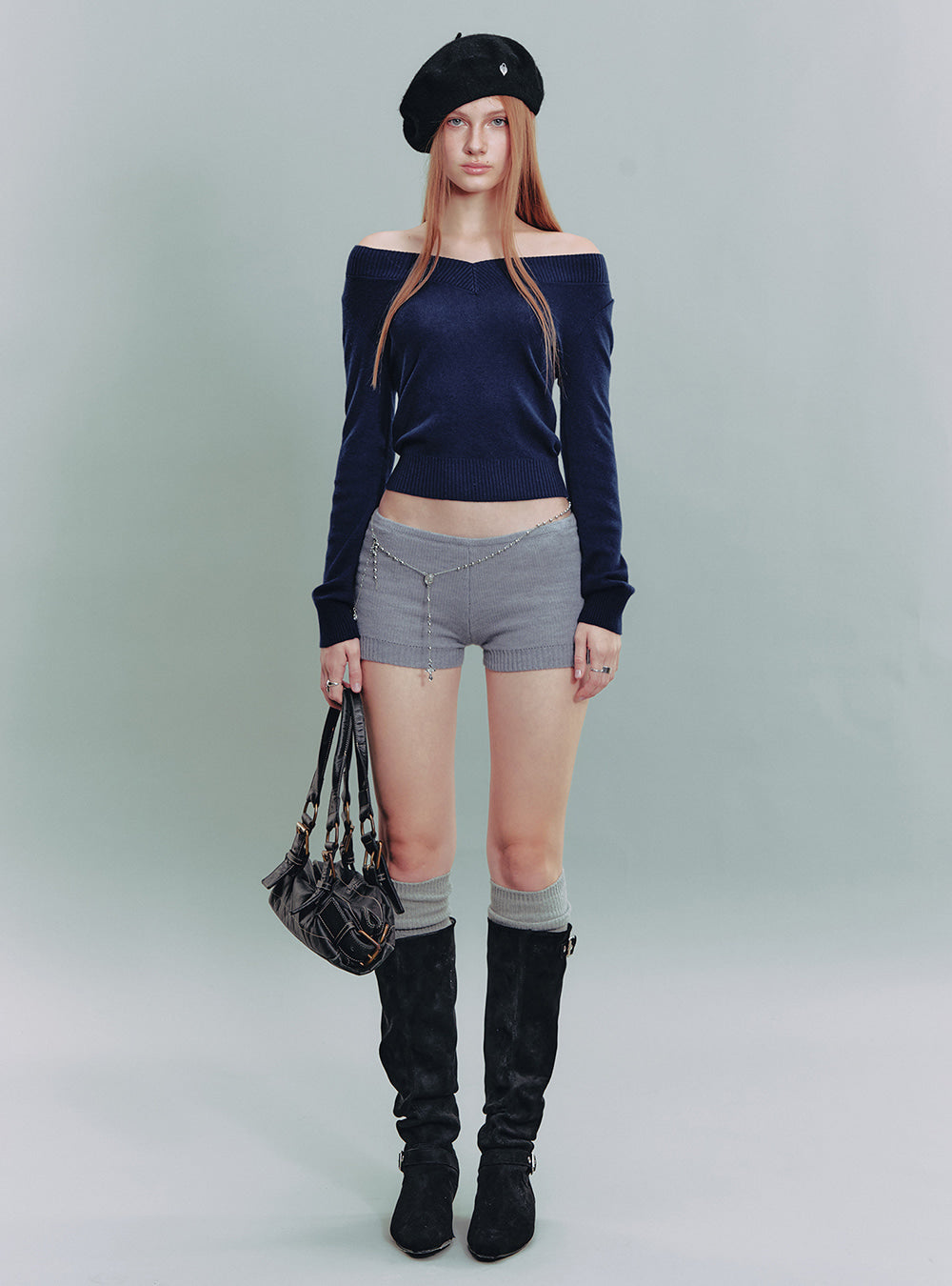 V-Neck Stripe Knit Top (2color)