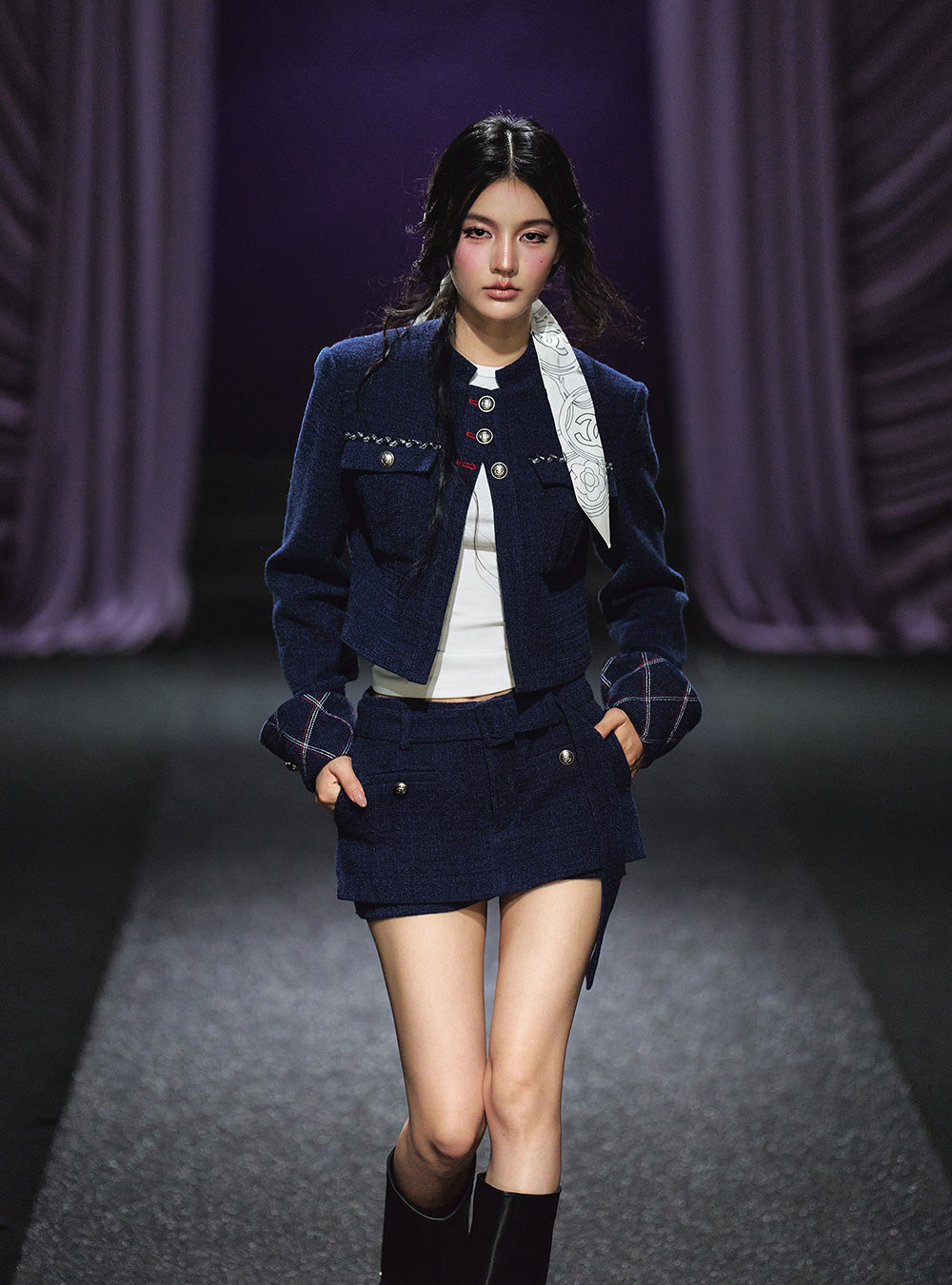 Midnight Tweed Jacket & Skirt Set Up (2piece)