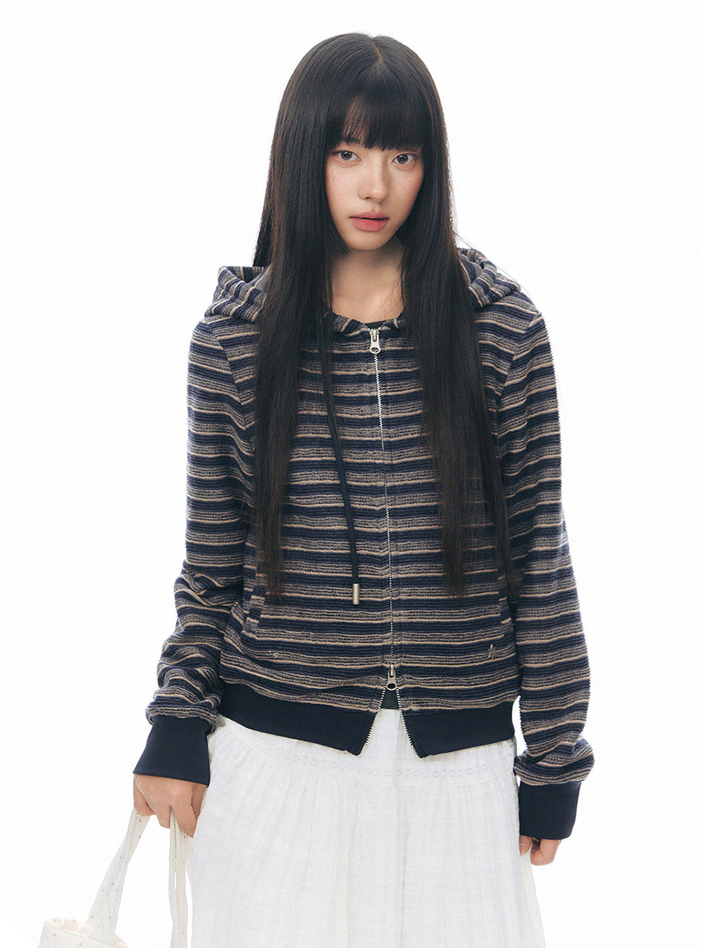 Star Zip Crop Stripe Hoodie