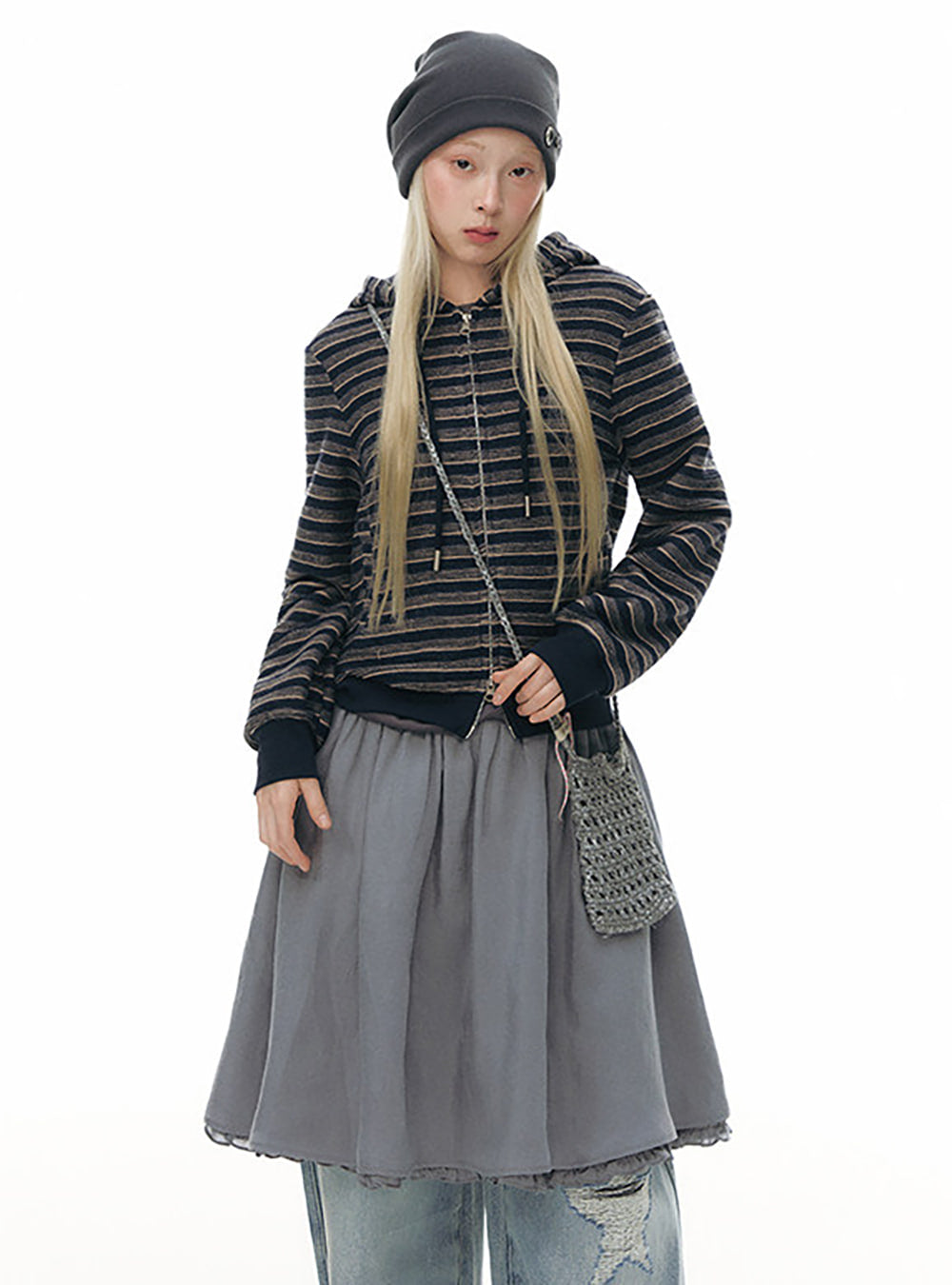 Star Zip Crop Stripe Hoodie