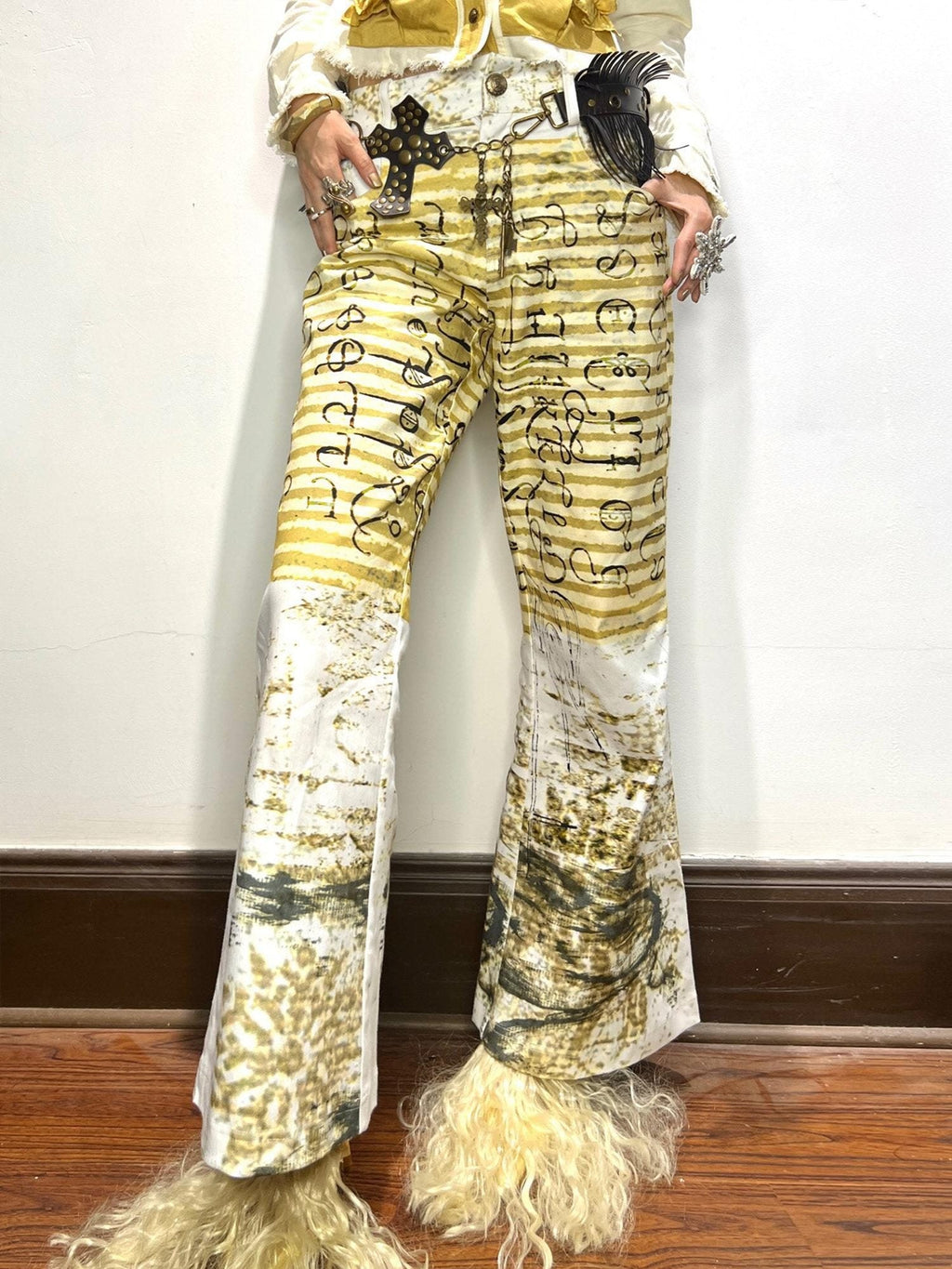 Original Printed Denim Micro Flare Natural Waist Unisex Stylish Flared Jeans