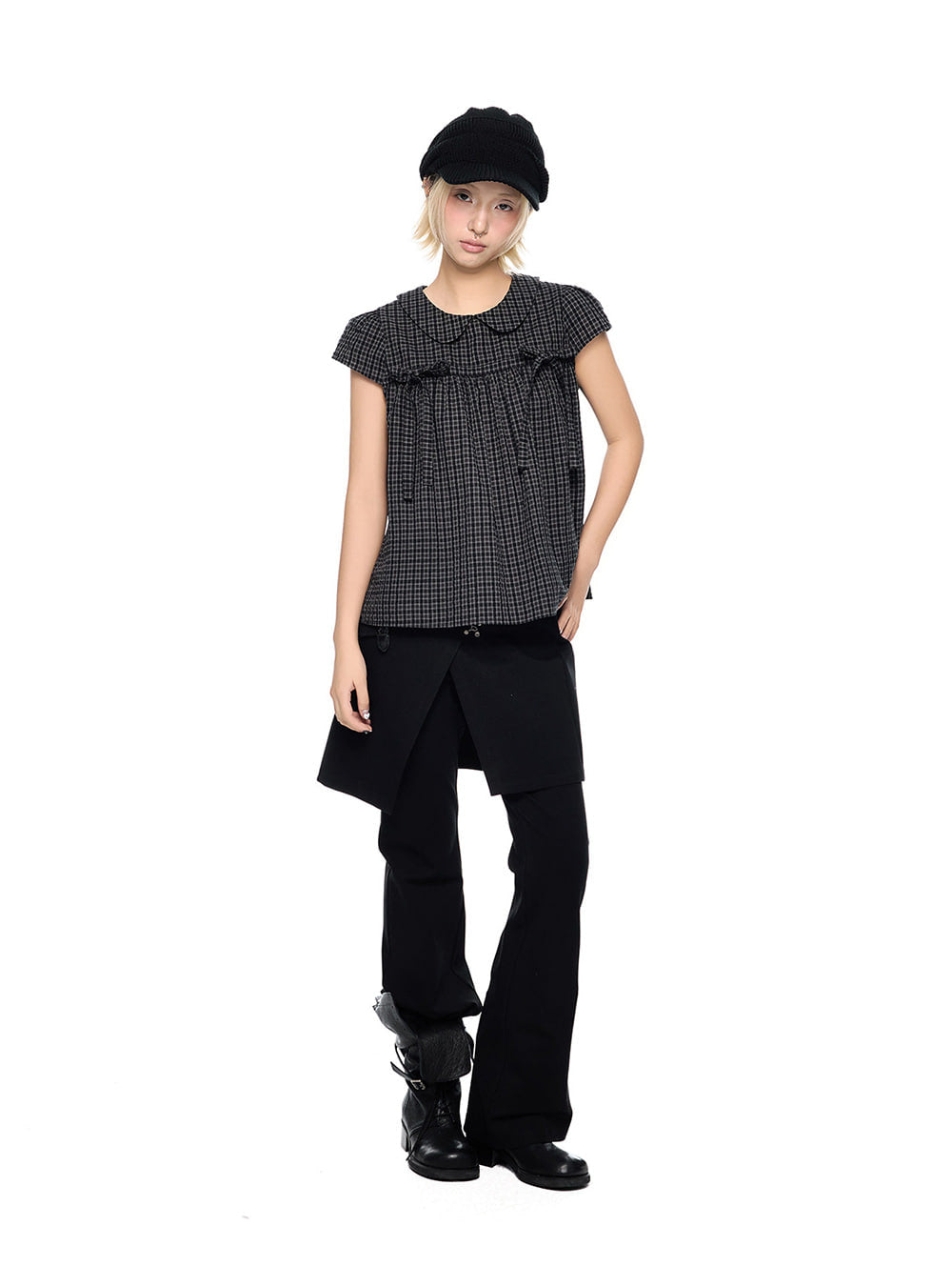 Petal Doll Check Ribbon Blouse Top