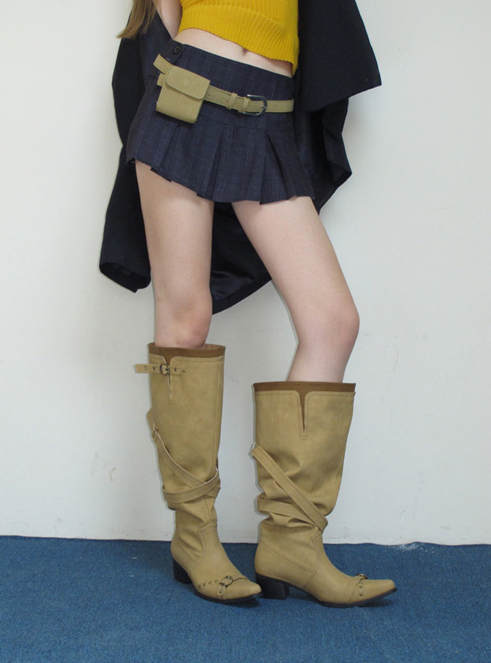 Smoky Rebel Way Strap Stud Rider Boots