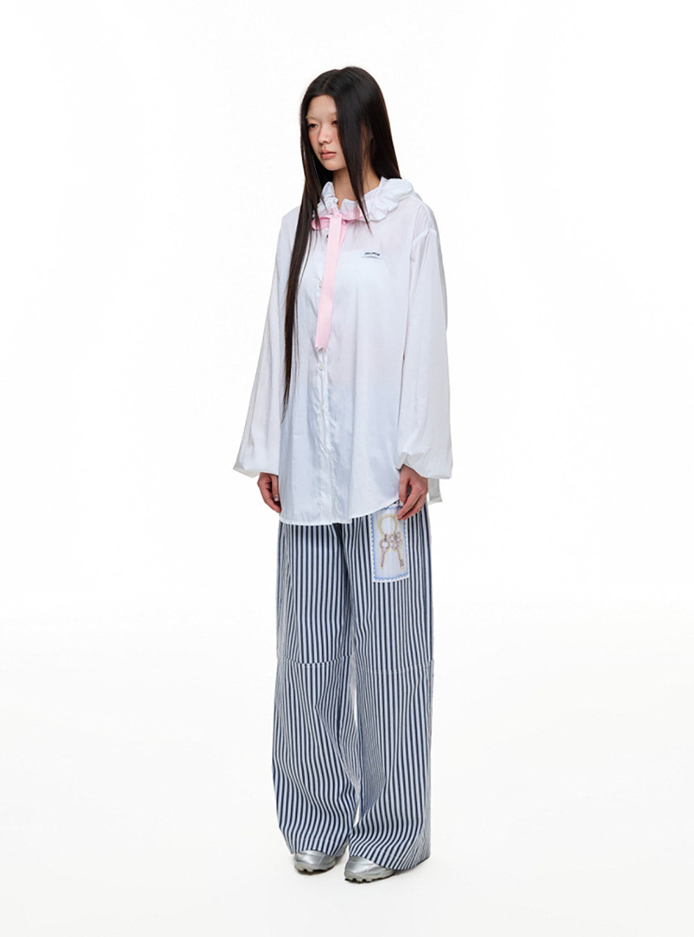 Casual Patchwork Stripe Wide Pants