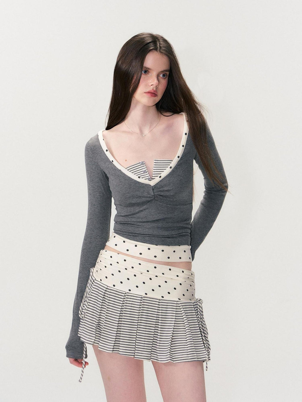 Soft Modal Polka Dot Slim Fit Drop Shoulder Sassy Women Long Sleeve T-Shirts