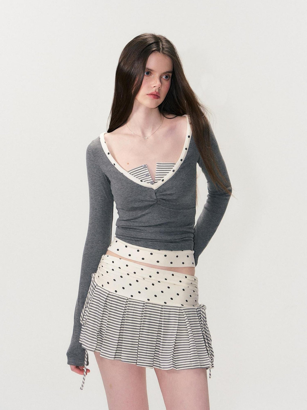 Soft Modal Polka Dot Slim Fit Drop Shoulder Sassy Women Long Sleeve T-Shirts