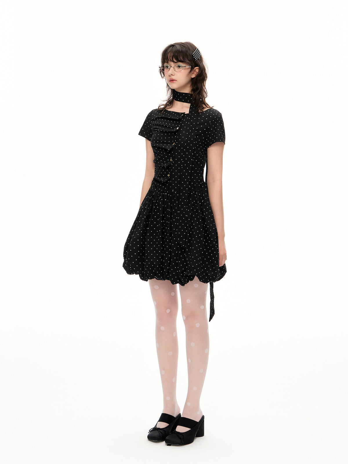 Romance Nanci shirring button point pleated one-piece