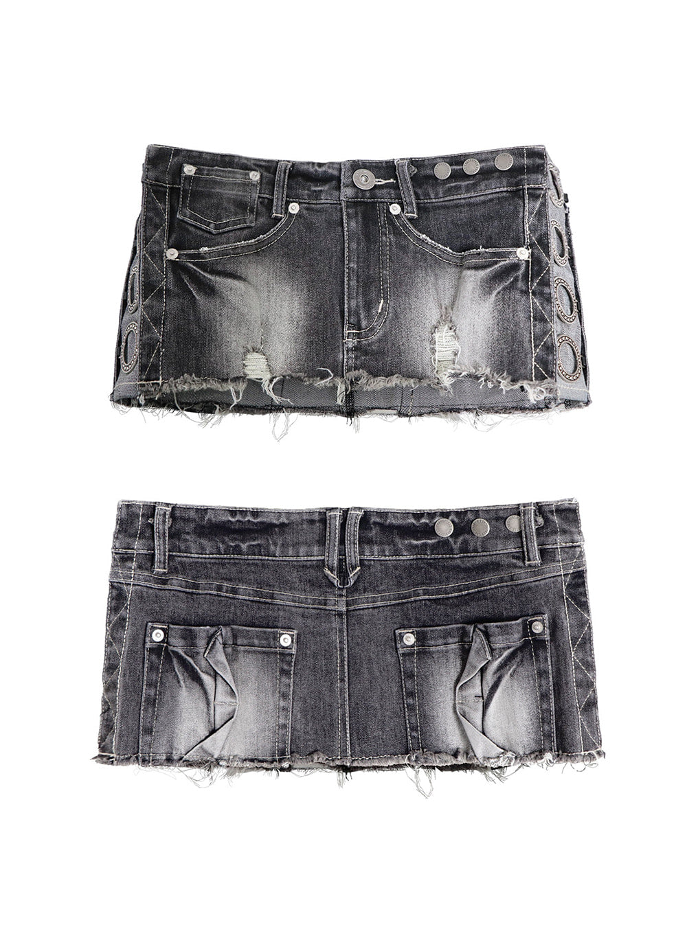 Vintage Layered Distressed Denim Pants & Skirt