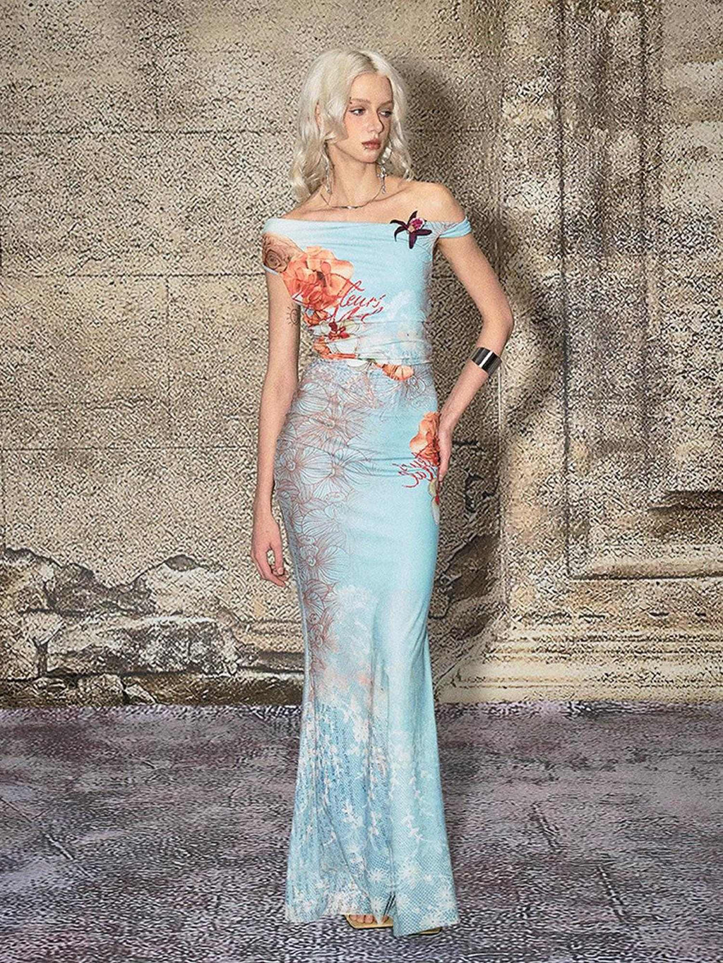 Elegant High Waist One Shoulder Mermaid Stretch Polyester Vacation Maxi Dresses