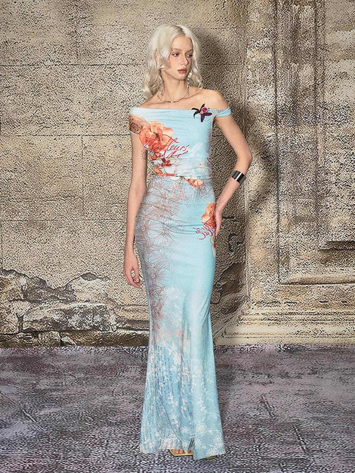 Elegant High Waist One Shoulder Mermaid Stretch Polyester Vacation Maxi Dresses