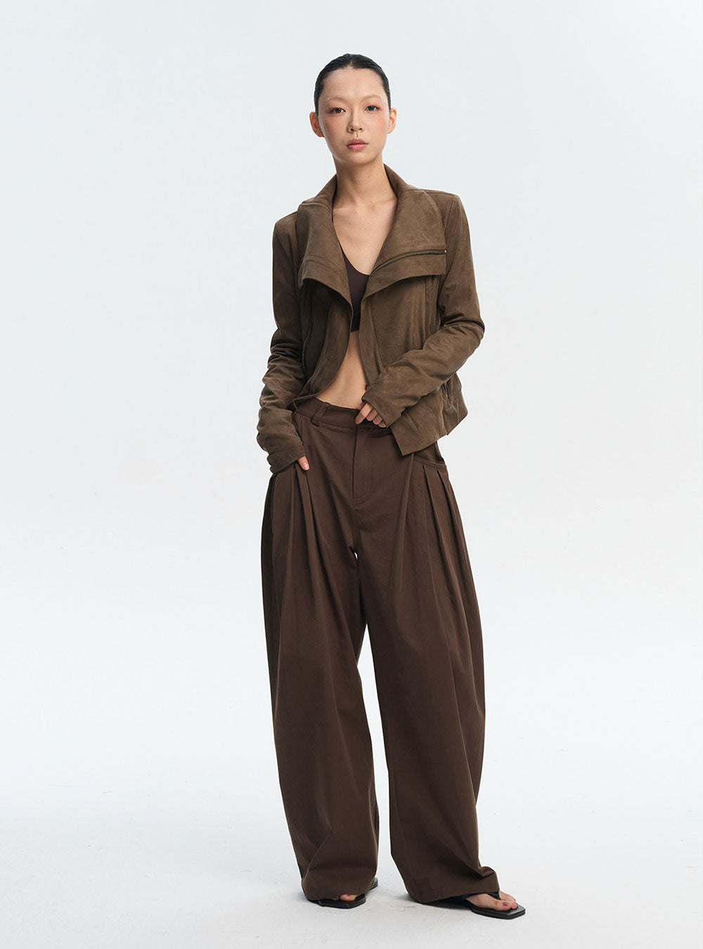 Asym Fold Collar Short Jacket (2color)