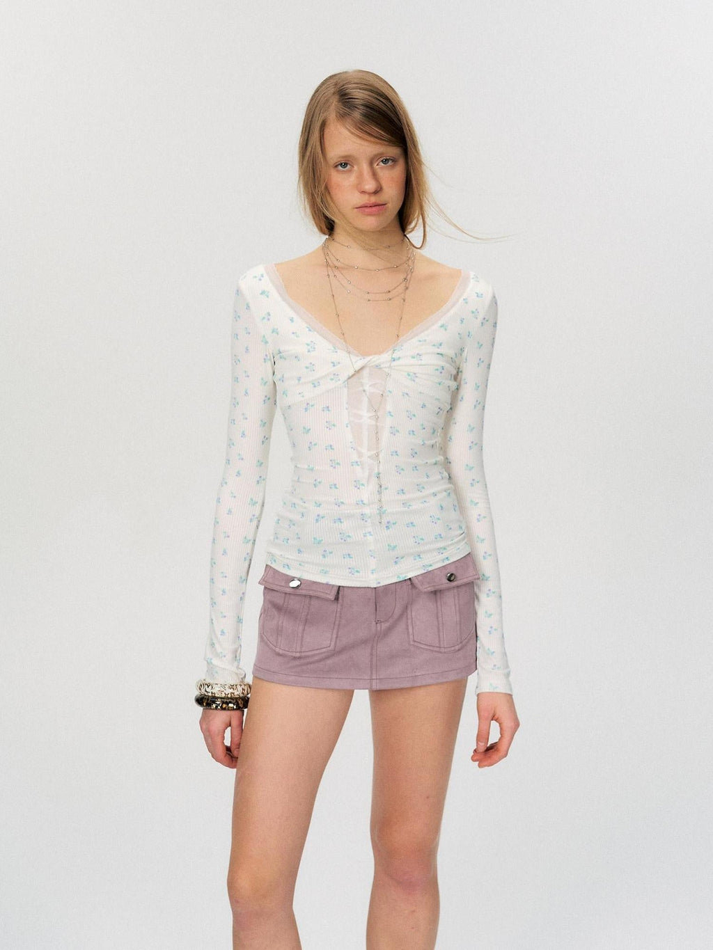 Sexy Mesh Floral Spliced Fitted Womens Stretch Long Sleeve Crop Tops