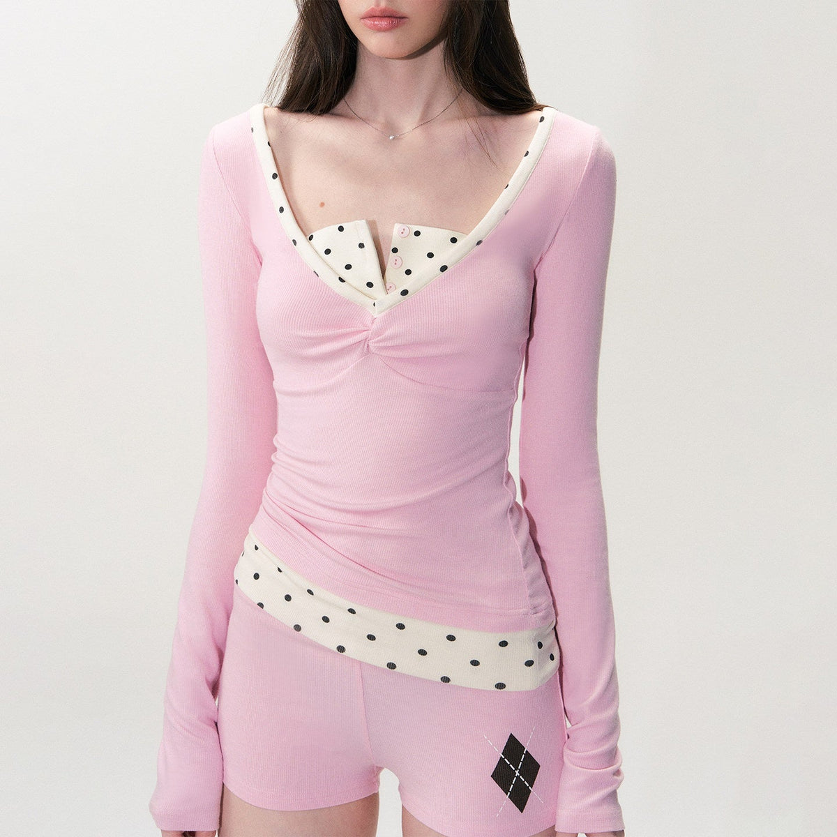 Soft Modal Polka Dot Slim Fit Drop Shoulder Sassy Women Long Sleeve T-Shirts