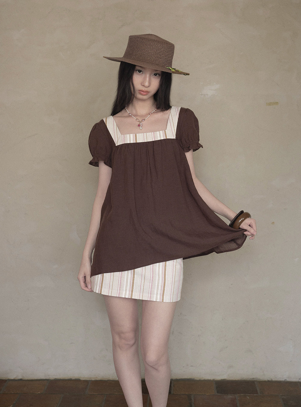 Linen Stripe Lantern Sleeve Top