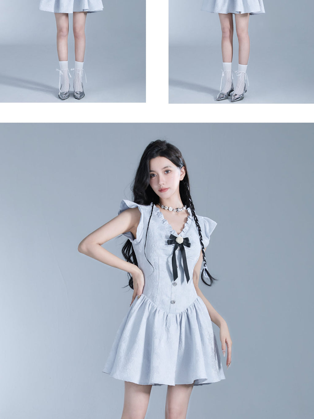 Floral Jacquard Dress With Butterfly Sleeves