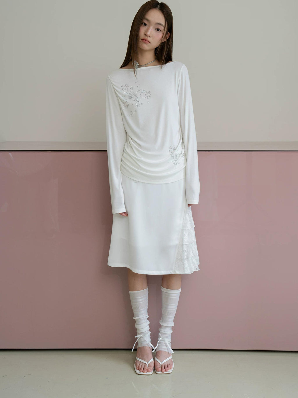 THELIGHT | PLEATED LONG SLEEVE TOP【ID:TN00110】