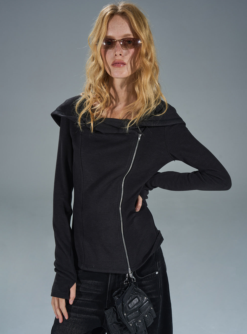 Silky Texture Drape Zip-Up Jacket (2color)