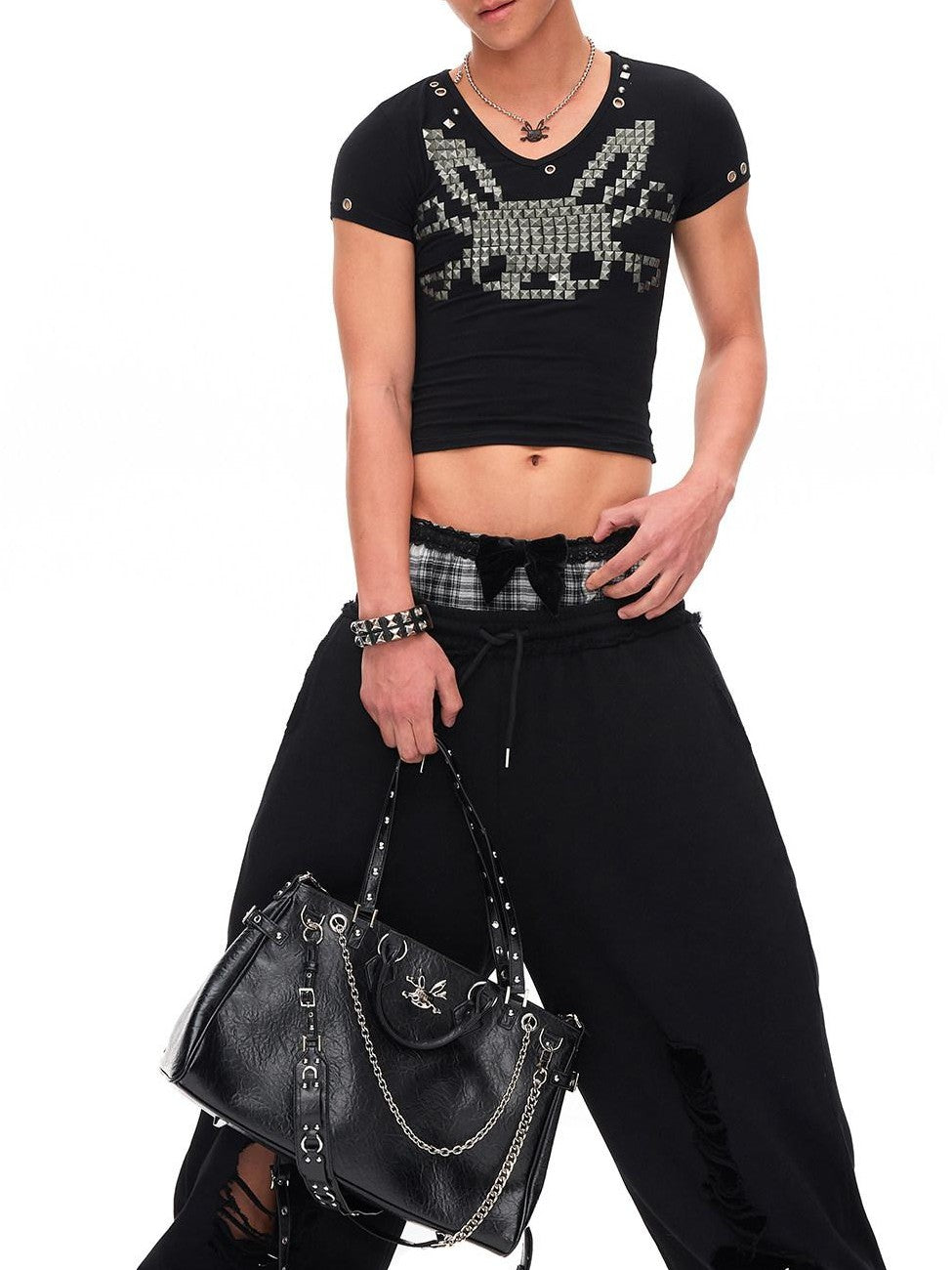 Velvet Bow Asymmetrical Distressed Faux Two Piece Women'S Cotton Sweatpants
