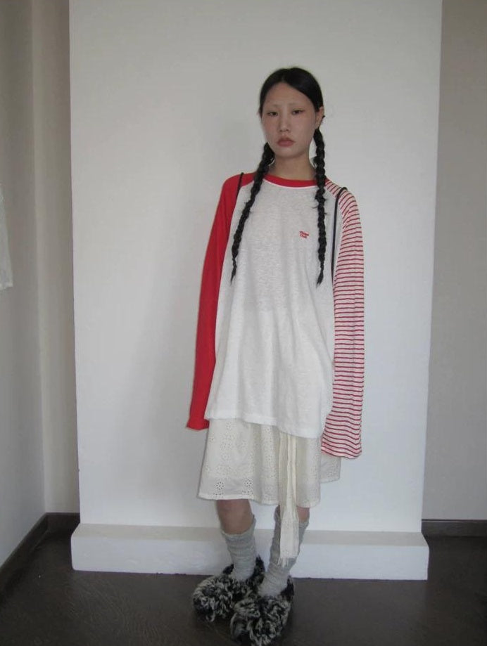 3months | SUMMER STRIPED T-SHIRT WITH SHEER SLEEVES【ID:TN00042】