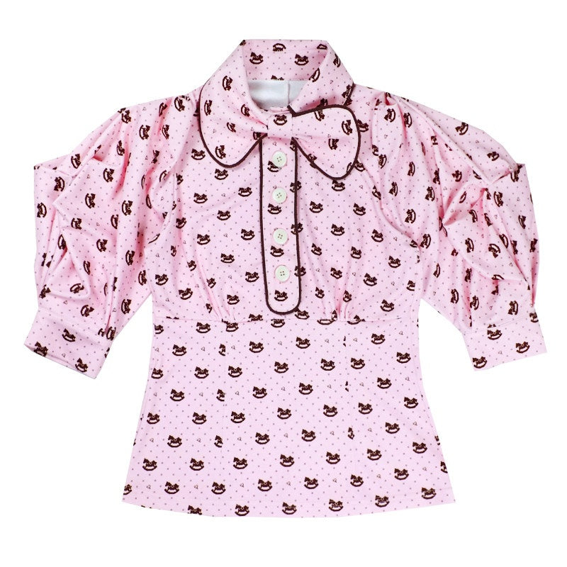 Slimming Cute Loose Folded Princess Short Sleeve Unisex Shape Retaining Blouses