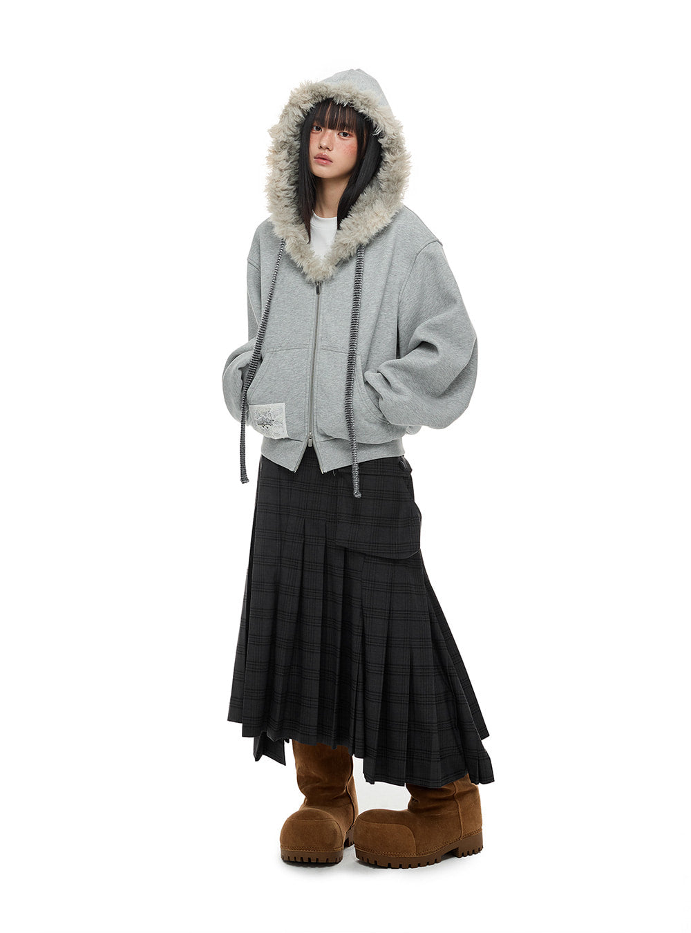Gray Fuzzy Hood Cloud Jacket