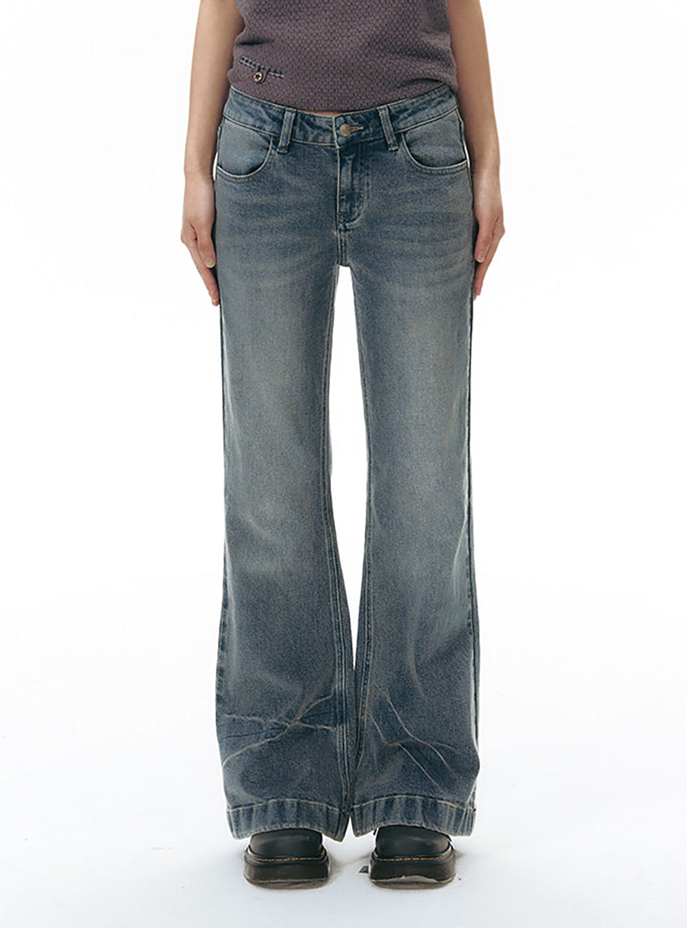 Washed Slim Bootcut Denim Pants