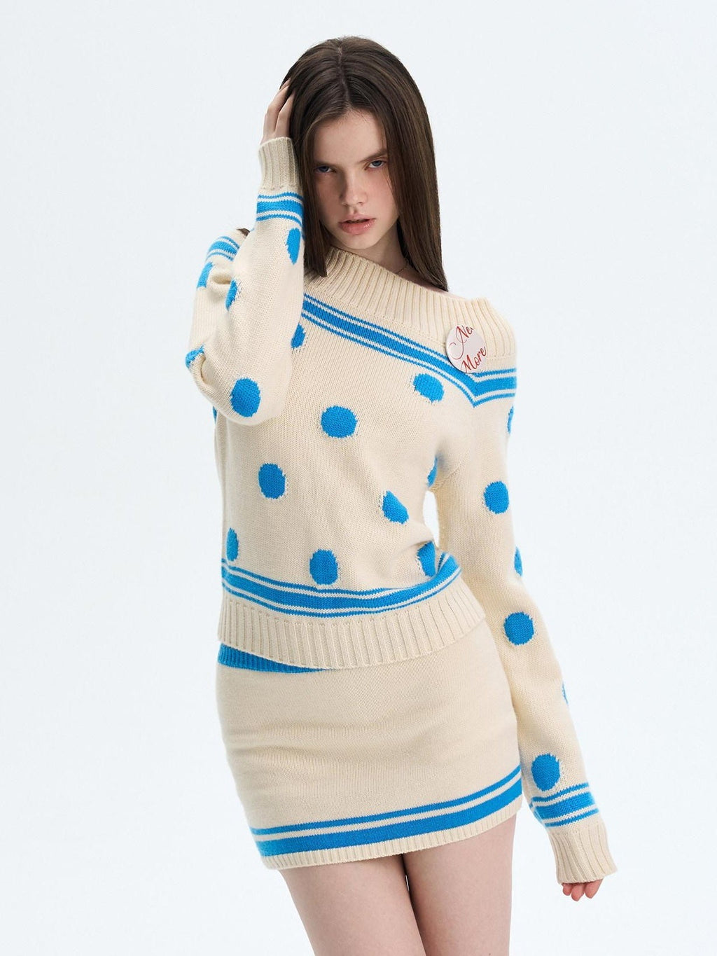 Cozy Thermal Acrylic Wool Polka Dot Boat Neck Relaxed Women Knit Sweaters