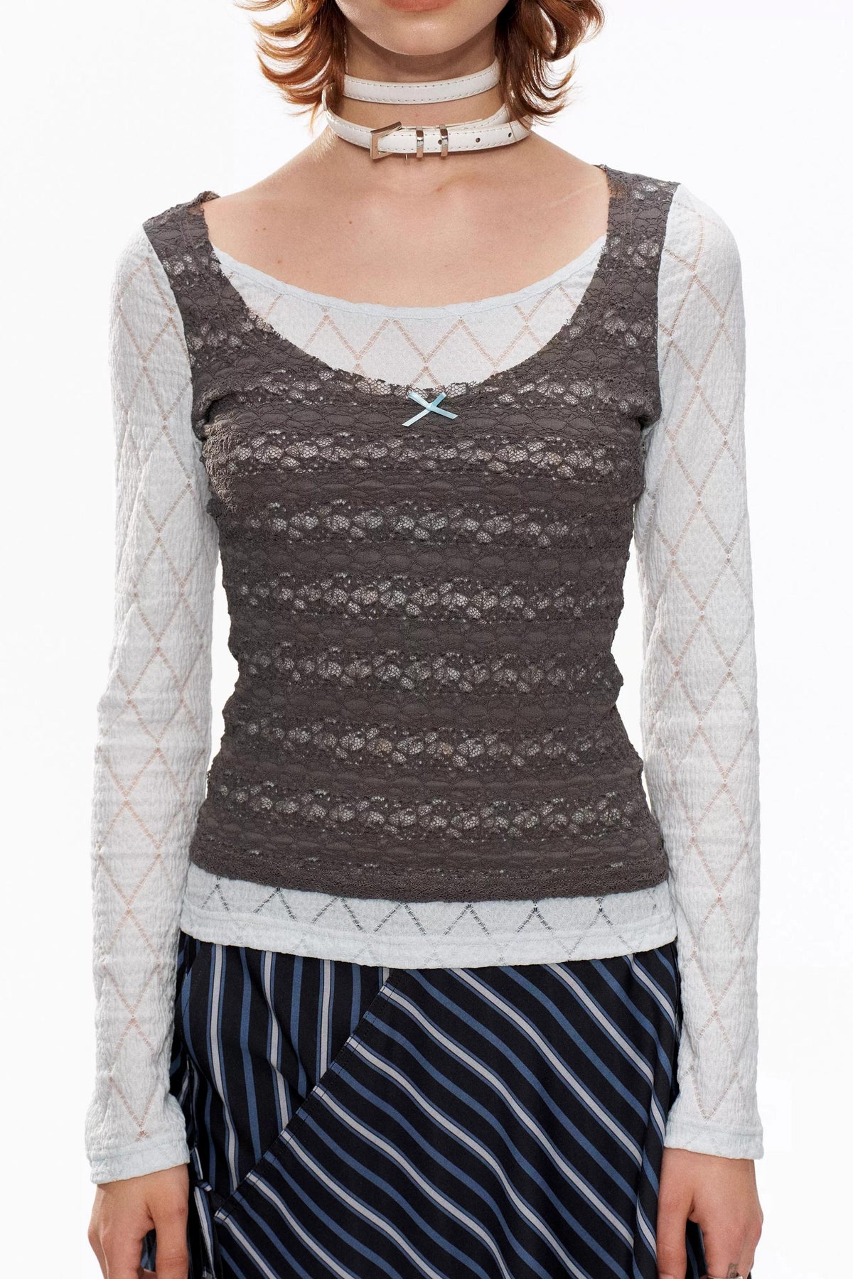 Blue-Gray Lace Knit Top