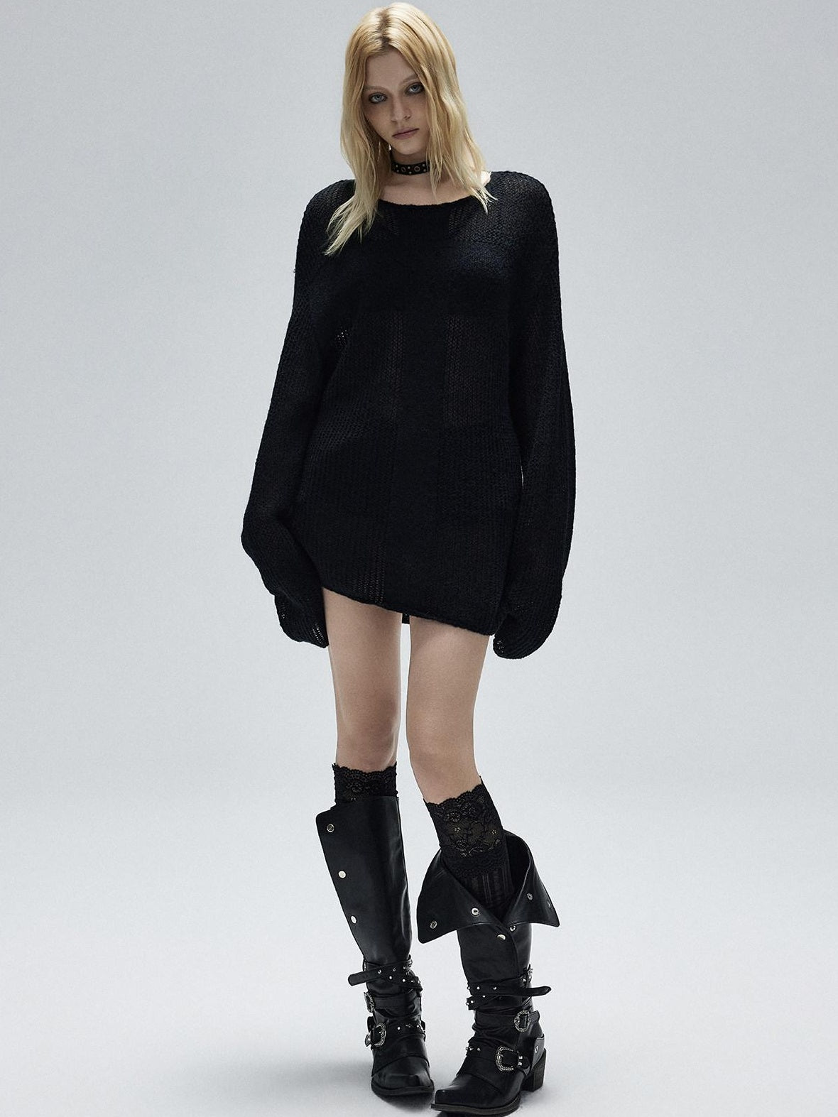 Soft Alpaca Blend Patchwork Oversized Street Women Casual Crewneck Knit Sweaters
