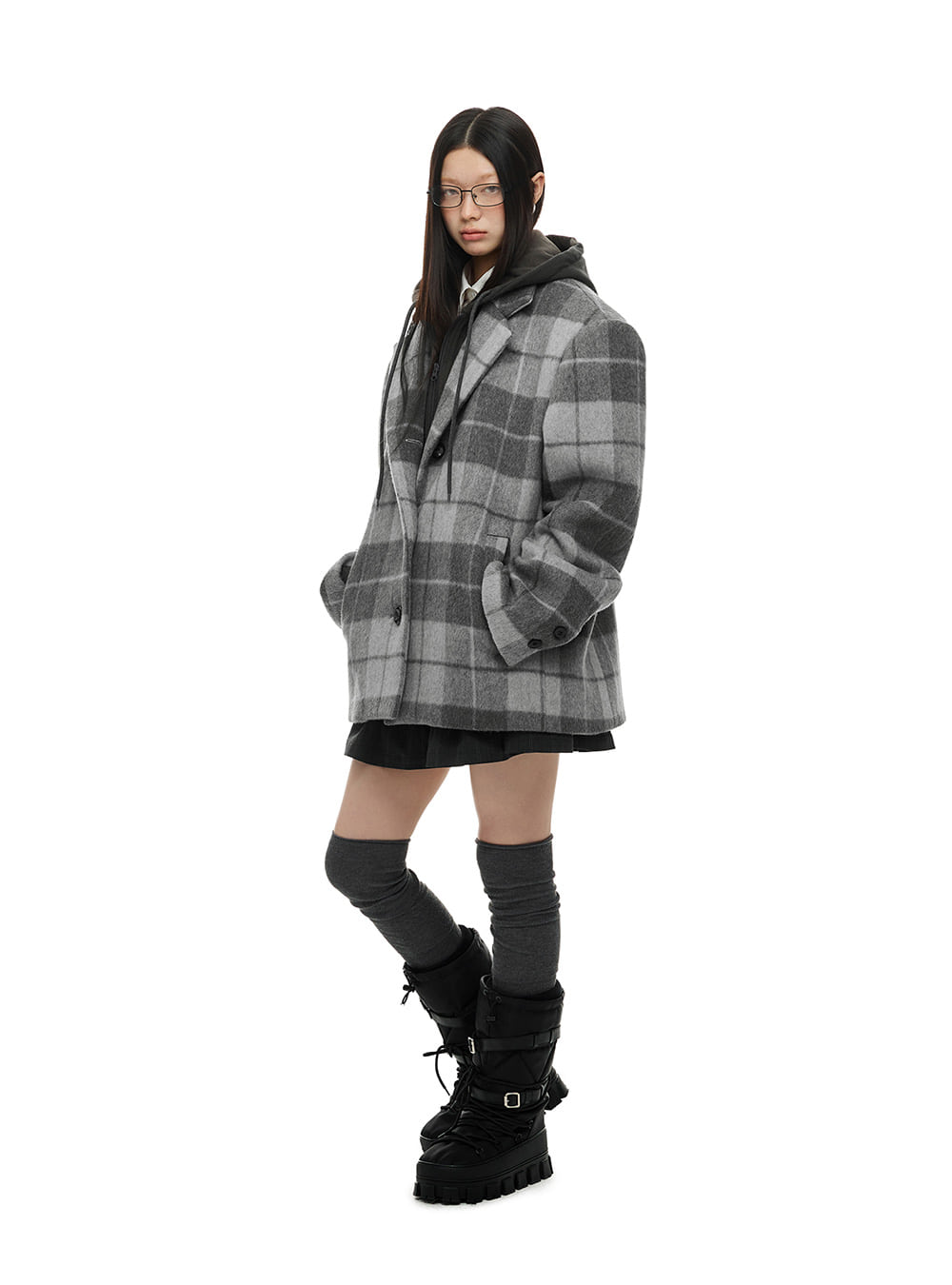 Plaid Detachable Hood Jacket