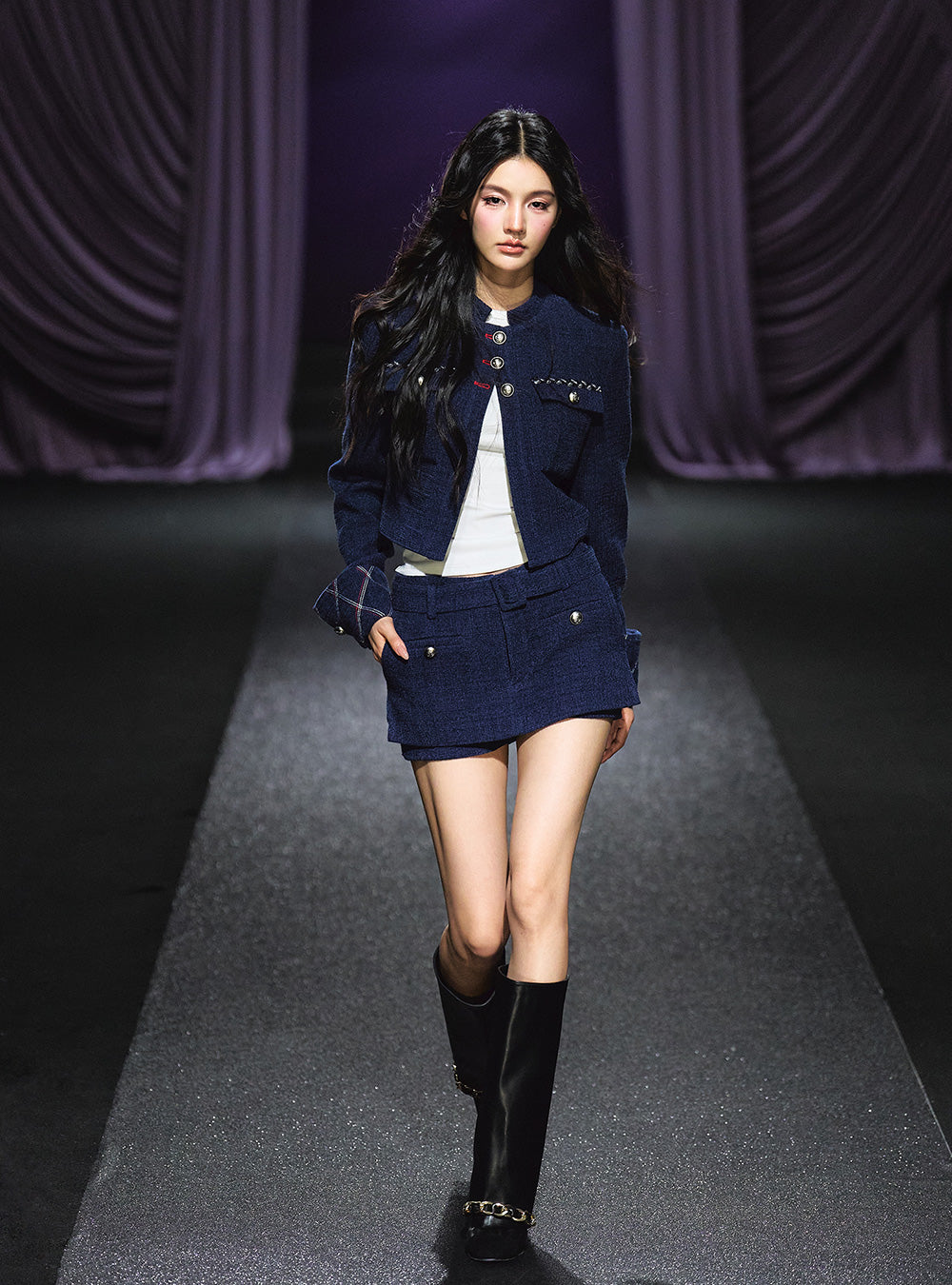 Midnight Tweed Jacket & Skirt Set Up (2piece)