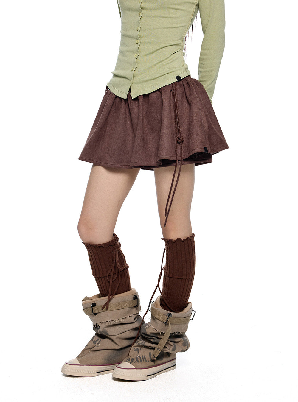Studded Drawstring Layered Mini Skirt